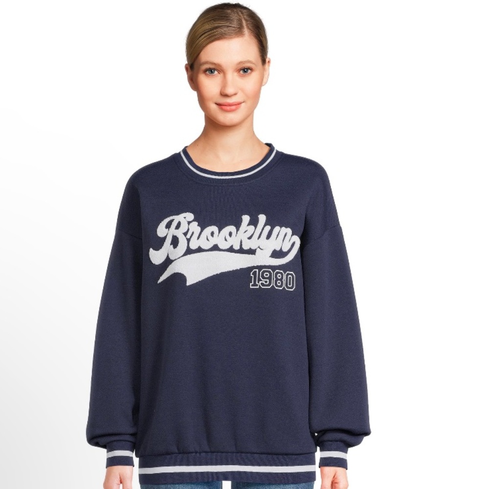 Liv & Lottie Blue White Brooklyn 1980 Varsity Crewneck Sweatshirt